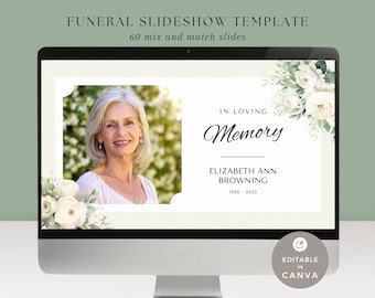 Funeral Slideshow Canva Template: White Rose Memorial Video (Digital Download)