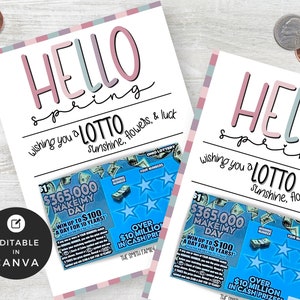 Lotto Realtor | Edytowalny szablon zdrapki loterii | Uchwyt na losy loterii Blush and Sage | Wydrukuj wiosenny lotto Pop By Tag | Canva