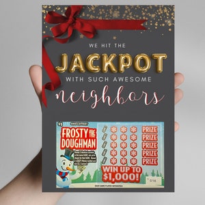 Modèle imprimable de toile de porte-cartes de loterie de Noël, cadeau de loto d'appréciation d'enseignant modifiable, porte-cartes à gratter de voisin de vacances