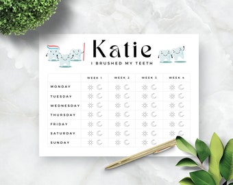 Children's Teeth Brushing Chart: Weekly Routine Printable (Canva Template, Instant Download)