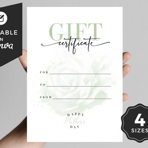 Editable Gift Card | DIY Gift Certificate | Gift For Mom | Editable Gift Voucher | Modern Gift Certificate | Spa Gift Certificate