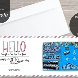 Lotto Realtor | Edytowalny szablon zdrapki loterii | Uchwyt na losy loterii Blush and Sage | Wydrukuj wiosenny lotto Pop By Tag | Canva