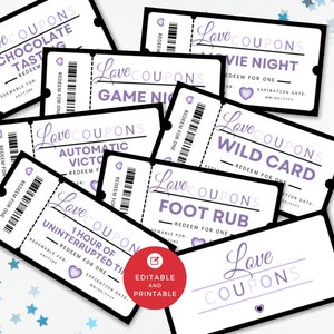 Love Coupon Book Canva Template, Printable Editable Coupons, Personalized Vouchers, Anniversary Birthday Valentine, Last Minute Gift