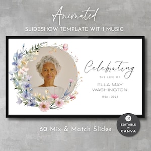 Wildflower Funeral Slideshow Canva Template: Celebration of Life (Digital Download)