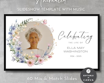 Wildflower Funeral Slideshow Canva Template: Celebration of Life (Digital Download)
