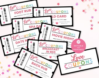 Printable Love Coupon Book: Editable Canva Vouchers (Digital Download)