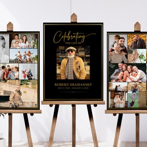 Celebration of Life Photo Collage, Easel Display Memorial Poster, Set of 3 Funeral Welcome Sign Decorations, Obituary Canva Template -F03