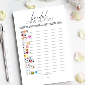 Bridal Shower Emoji Pictionary Game: Editable Canva Template (Digital Download)