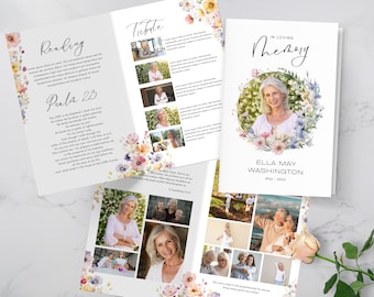 Wildflower Funeral Program Template: Editable Memorial Order of Service (Canva)