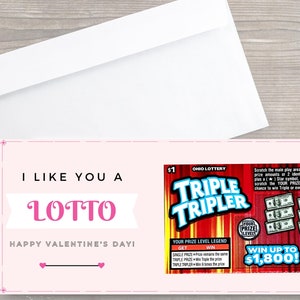 Buon San Valentino mi piaci al lotto, modello Canva porta biglietti della lotteria, gratta e vinci modificabile stampabile per lui o lei