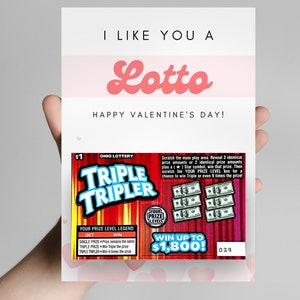 Szczęśliwych Walentynek, Lubię Cię, Lotto, Retro Lottery Ticket Holder Canva Szablon, Wydrukuj Edytowalny Zdrapka Dla Niego lub Dla Niej