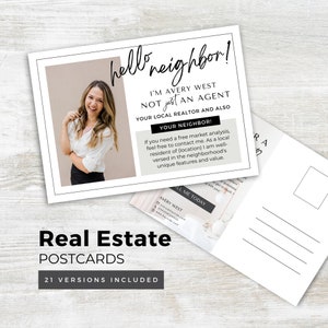 Postales de Hola Vecino de Bienes Raíces / Agricultura de Bienes Raíces / Cartas de Marketing de Agentes Inmobiliarios / Agentes de Bienes Raíces / Plantilla Canva editable Greige