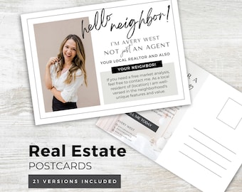 Real Estate Hello Neighbor Postcards | Real Estate Farming | Realtor Marketing Letters | Real Estate Agents | Greige Editable Canva Template