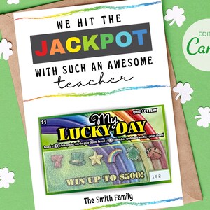 DIY bearbeitbare Vorlage | Personalisieren mit Canva | Druckbares Lotto St. Patrick's Day |  Lehrer Wertschätzung Lotterielos