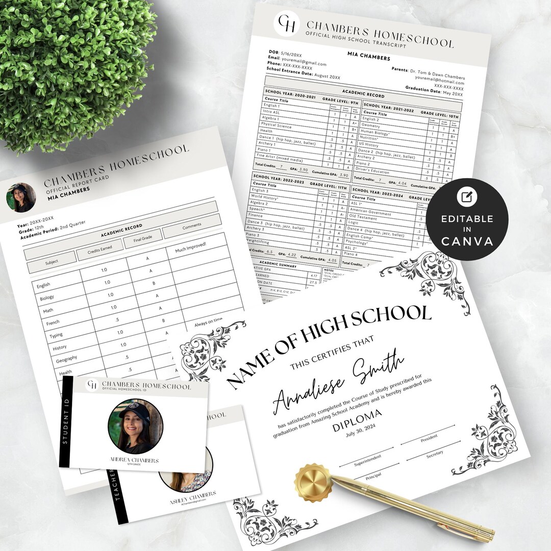 High School Homeschool Transcript Template, Report Card Elementary ...