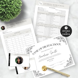 High School Homeschool Transkript Vorlage, Zeugnis Grundschule, Home School Transkript und Diplom, Schüler Lehrer Ausweis Canva Bundle