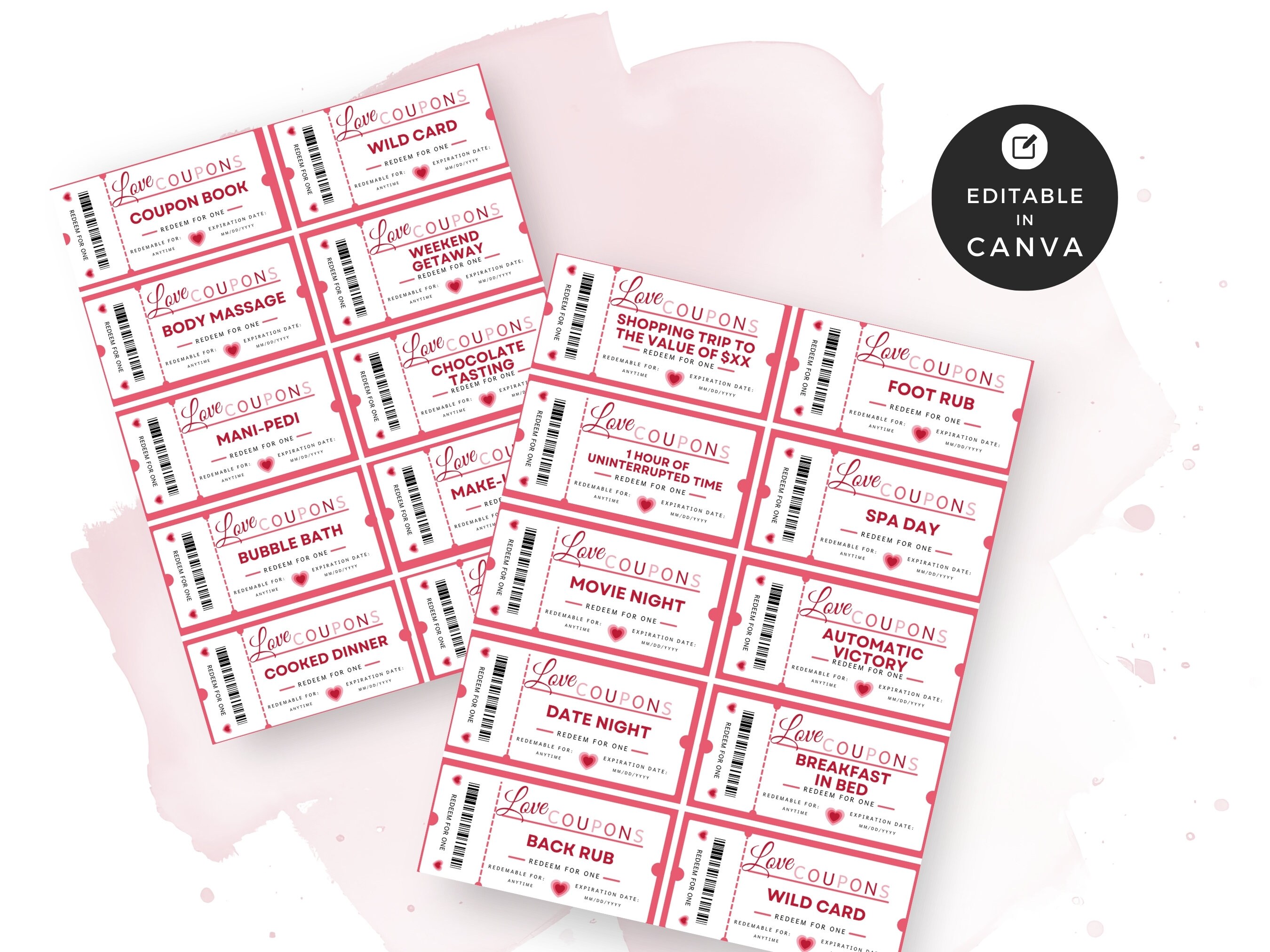Printable Love Coupon Book Canva Template, Editable Coupons ...