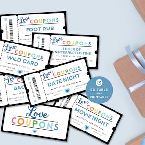 Printable Love Coupon Book Canva Template: Editable Personalized Vouchers