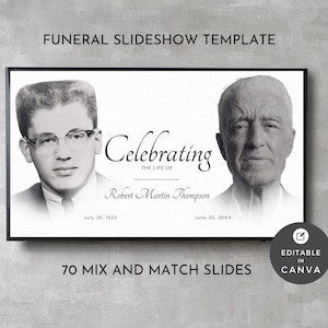 Funeral Slideshow Template Canva, Obituary Photo Tribute Clean & Simple, Minimal Memorial Celebration of Life Video Slides, Edit Yourself