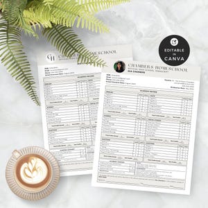 Plantilla de expediente académico de educación en casa (Canva), registro académico editable por asignatura, boleta de calificaciones imprimible, registro de calificaciones GPA para secundaria