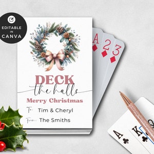 Etiqueta imprimible de Canva, regalo de un estudiante, idea de regalo para un vecino, regalo de naipes Deck the Halls, agradecimiento al maestro, plantilla navideña
