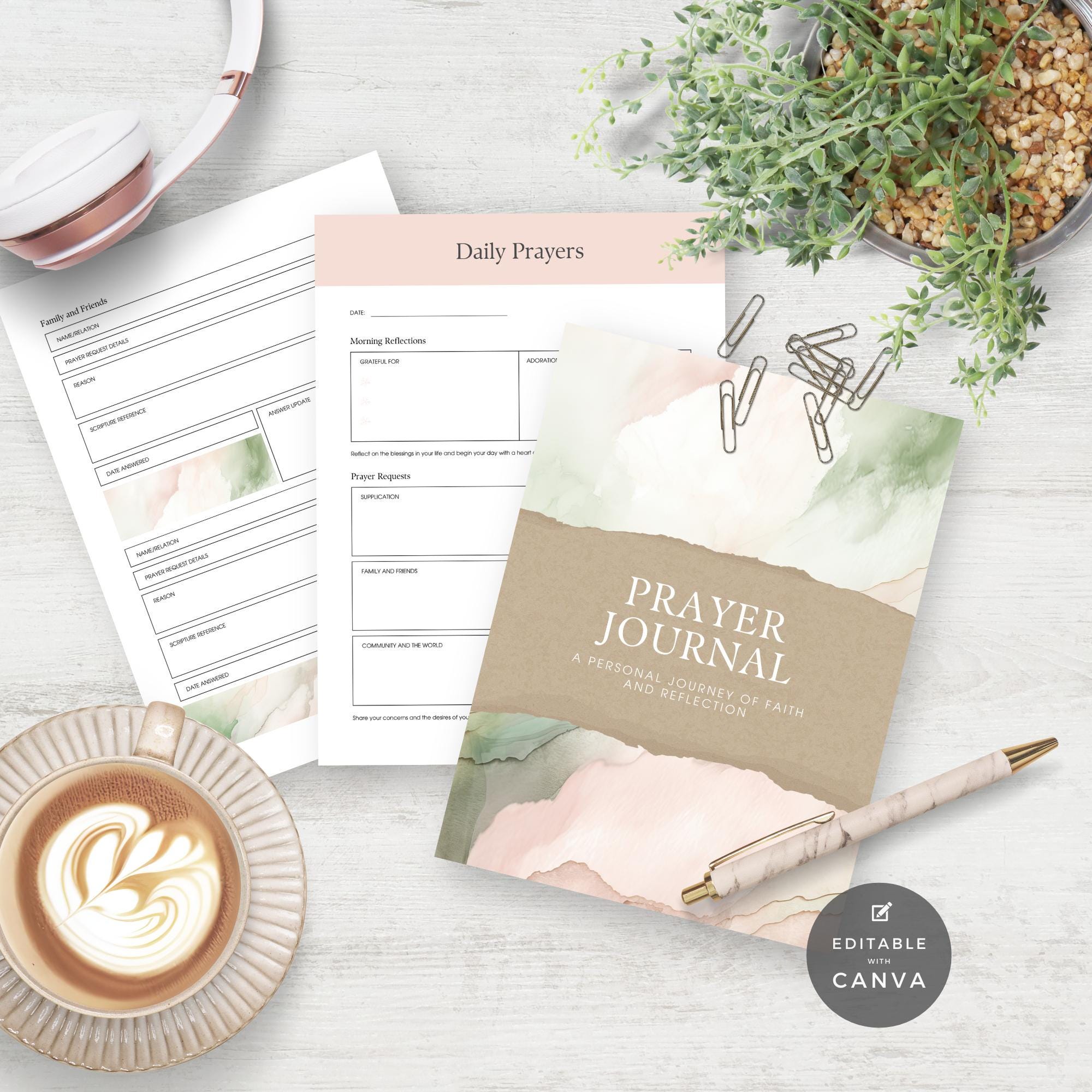 Prayer Journal Canva Template: Digital Bible Study, Daily Devotional ...