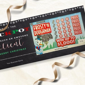 Prezent Lotto z podziękowaniami dla klientów | Nowoczesna tablica kredowa w kolorze czerwonym, zielonym, podziękowania dla klientów | Możliwość edycji i wydruku | Szablon Canva | Natychmiastowe pobranie