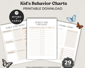 Bearbeitbare Kinder Verhaltenstabelle Vorlage: Checkliste für Verantwortung (Digitaler Download)