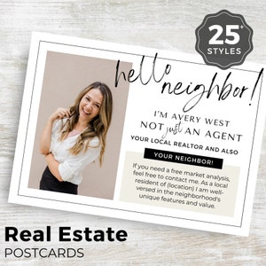 Real Estate Hello Neighbor Postcards | Real Estate Farming | Realtor Marketing Letters | Real Estate Agents | Beige Editable Canva Template