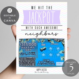 Zdrapka na loterię DIY Edytowalny szablon | Uchwyt na los na loterię | Karta podarunkowa Lotto | Wielkanocne uznanie dla sąsiada | Szablon Canva EE01