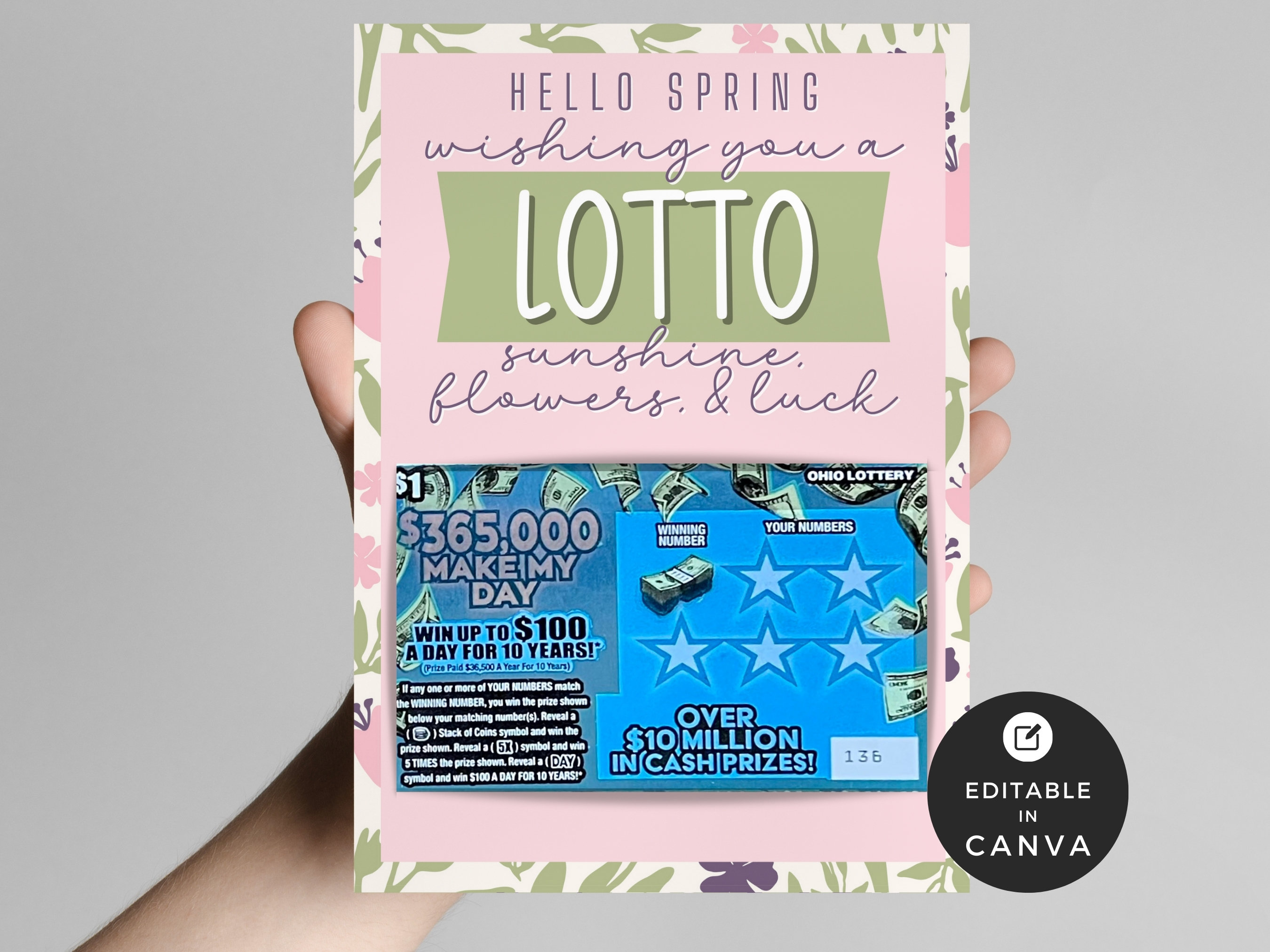 Lotto Realtor Lottery Scratch off Editable Template Sage and Blush Lottery Ticket Holder ...