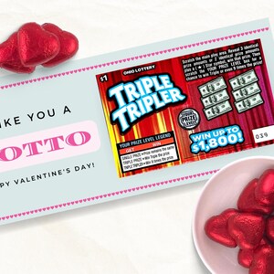 Buon San Valentino mi piaci al lotto, modello Canva porta biglietti della lotteria, gratta e vinci modificabile stampabile per lui o lei