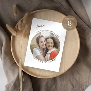 Engraçado você será meus cartões da dama de honra | Empregada doméstica do cartão nupcial da honra | Modelo de proposta de festa de casamento com foto Boho | Cartão de Informações | Canva