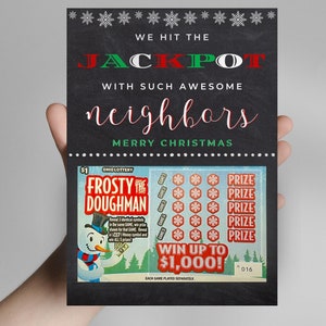 Modèle Canva imprimable de support de carte de loterie de Noël, cadeau modifiable de loto de voisin, support de carte à gratter bricolage de vacances pour l'enseignant