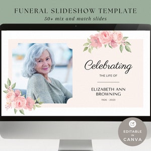 Funeral Slideshow Canva, Celebration of Life Photo Tribute, Create Your Own Presentation, Edit Yourself Memorial Video, Pink Floral - F05