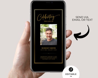 Black & Gold Funeral Program Template: 8-Page Memorial (Canva Digital Download)