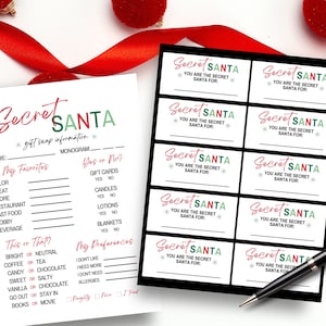 Paquete de plantillas de Canva para cuestionario de amigo secreto imprimible para el intercambio de regalos de Navidad, formulario de amigo secreto para el trabajo o el hogar - XMAS