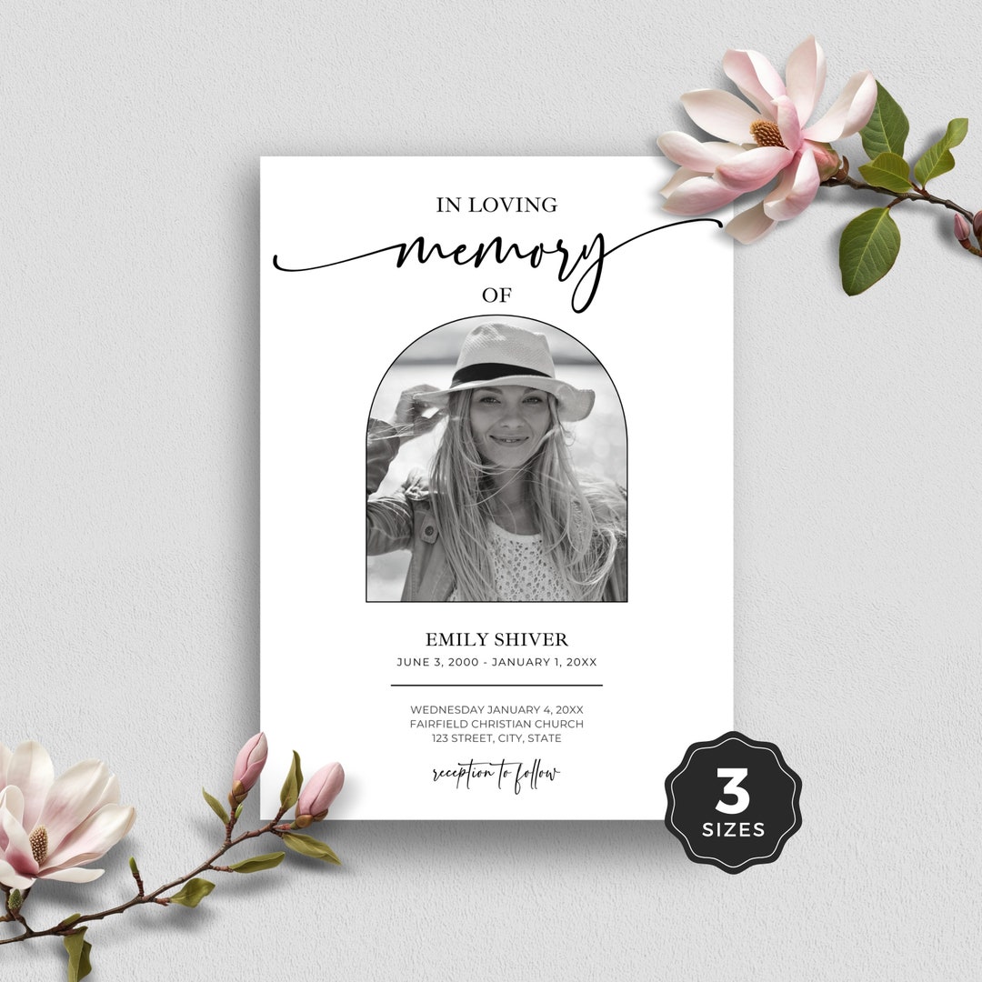 Funeral Invitation Template Canva With Photo: Memorial Announcement ...