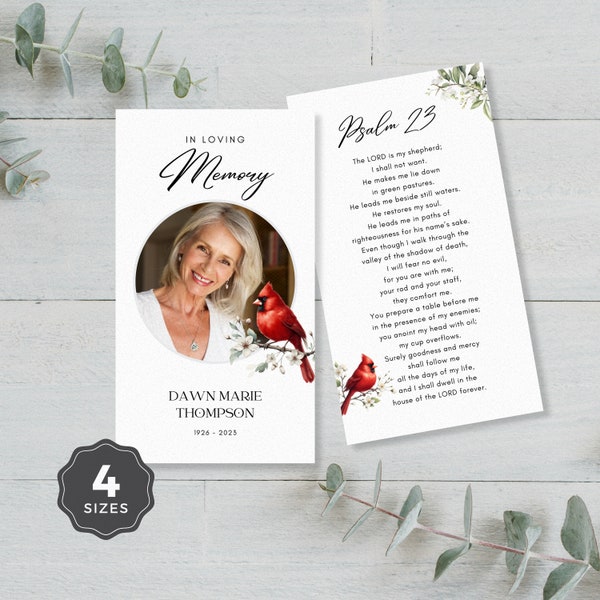 Funeral Prayer Card Canva, Editable Memorial Keepsake Template, Printable Catholic Photo Obituary Poem Card, In Loving Memory, Cardinals-F15