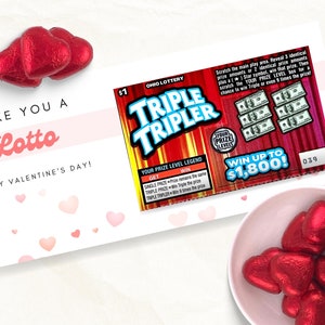 Szczęśliwych Walentynek, Lubię Cię, Lotto, Retro Lottery Ticket Holder Canva Szablon, Wydrukuj Edytowalny Zdrapka Dla Niego lub Dla Niej
