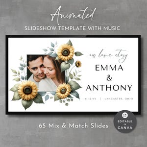 Sunflower Wedding Slideshow Template: Animated Canva Presentation (Digital Download)