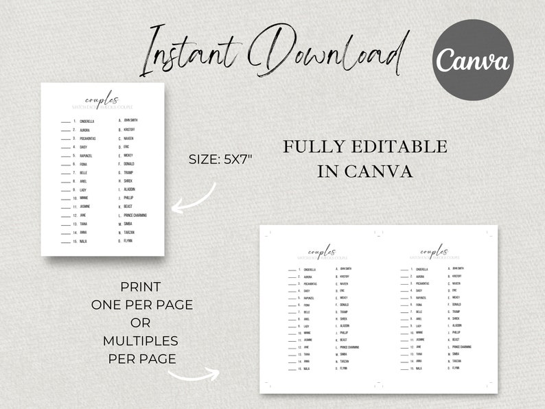 May include: Printable 5x7 inch worksheet with the title "comples" and a list of words and their corresponding answers. The worksheet is fully editable in Canva and can be printed one per page or multiples per page.
