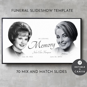 Funeral Slideshow Template Canva, Obituary Photo Tribute Clean & Simple, Minimal Memorial Celebration of Life Video Slides, Edit Yourself