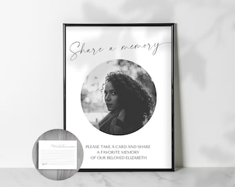 Editable Funeral Memory Card Template: Share A Memory Sign (Instant Download)