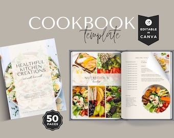 Minimal Cookbook Template Canva: Recipe Binder, Meal Planner (Digital Download)