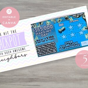 Zdrapka na loterię DIY Edytowalny szablon | Uchwyt na los na loterię | Karta podarunkowa Lotto | Wielkanocne uznanie dla sąsiada | Szablon Canva EE01