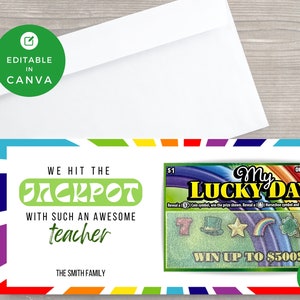 DIY bearbeitbare Vorlage | Personalisieren mit Canva | Druckbares Lotto St. Patrick's Day | Lehrer Wertschätzung Lotterielos
