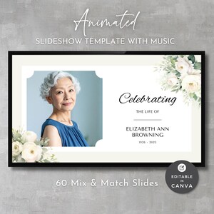 Funeral Slideshow Canva Template: White Rose Memorial Video (Digital Download)