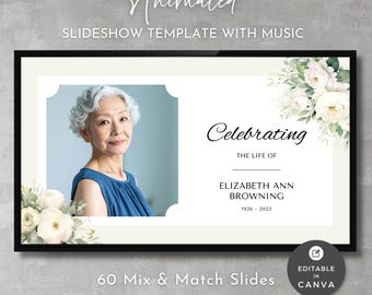 Funeral Slideshow Canva Template: White Rose Memorial Video (Digital Download)