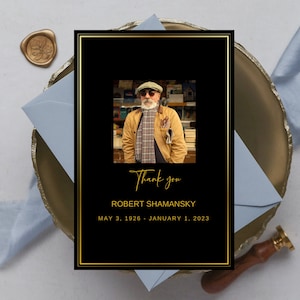 Cartes de remerciement photo modifiables pour les funérailles, célébration de la vie, cartes de remerciement imprimables, Remerciements, modèle de toile -F03